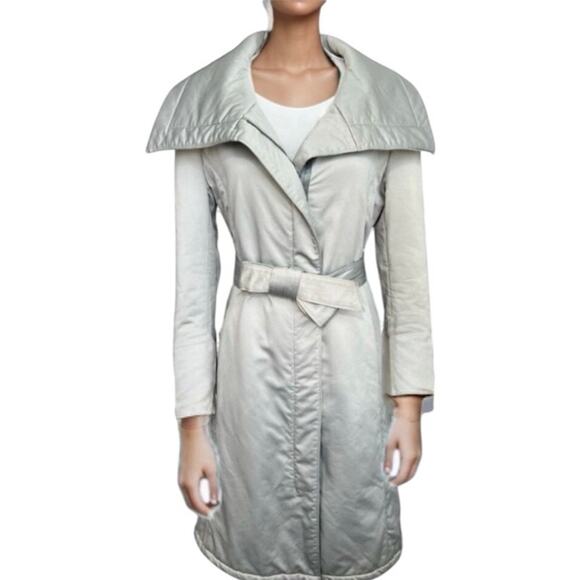 Vintage Searle silver gray trench coat wide collar winter belted parka puffer - Picture 1 of 13